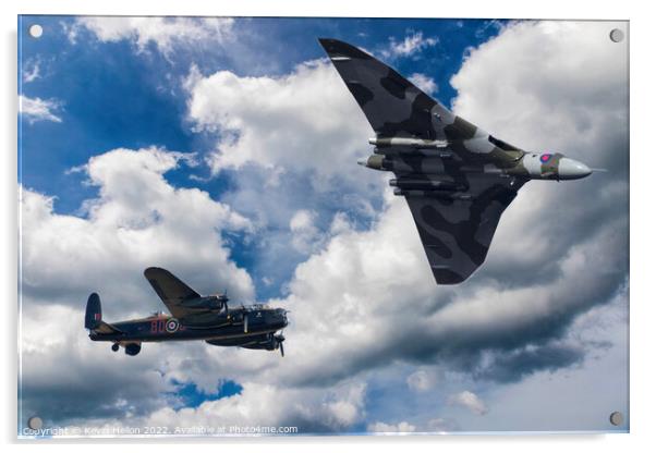 Avro Vulcan Bomber XH558 and Lancaster bomber in flight Acrylic by Kevin Hellon
