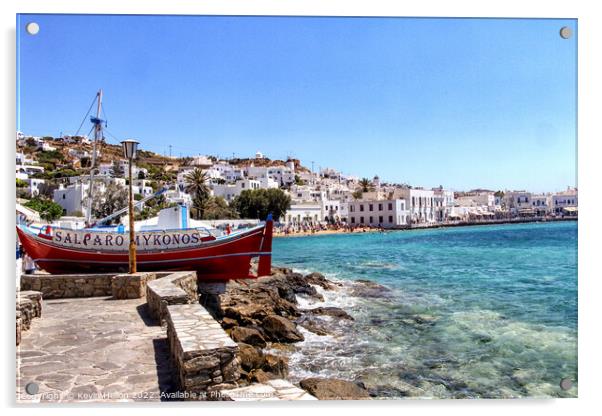 Clear waters of the Mediterranean sea and harbour Chora, Mykonos Acrylic by Kevin Hellon