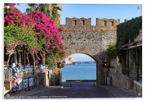 Looking through a gateway to the harbour, Rhodes Town, Greece Acrylic by Kevin Hellon