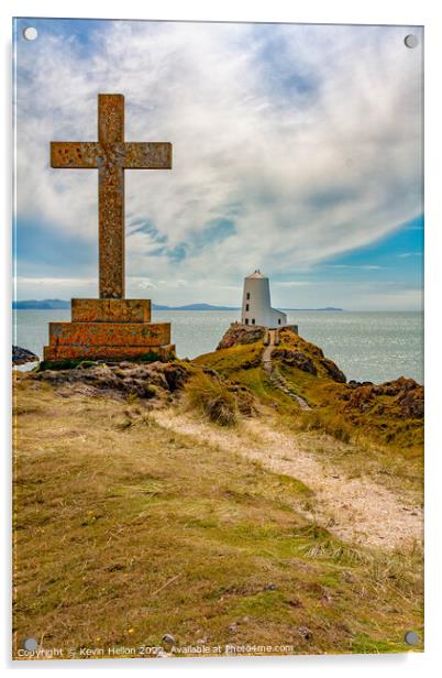 Cross and Tyw Mawr Lighthouse, Acrylic by Kevin Hellon