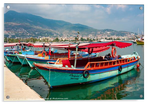 Fishing boats moored in Alanya Harbour, Turkey Acrylic by Kevin Hellon