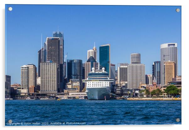 Cruise ship moored in Sydney Harbour with the Central Business D Acrylic by Kevin Hellon