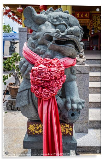 Temple lion statue outside a Chinese temple, Acrylic by Kevin Hellon