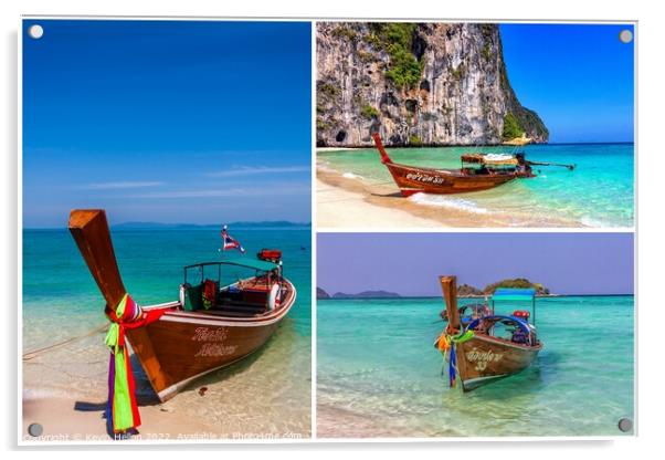 Long tail boats triptych, Thailand Acrylic by Kevin Hellon