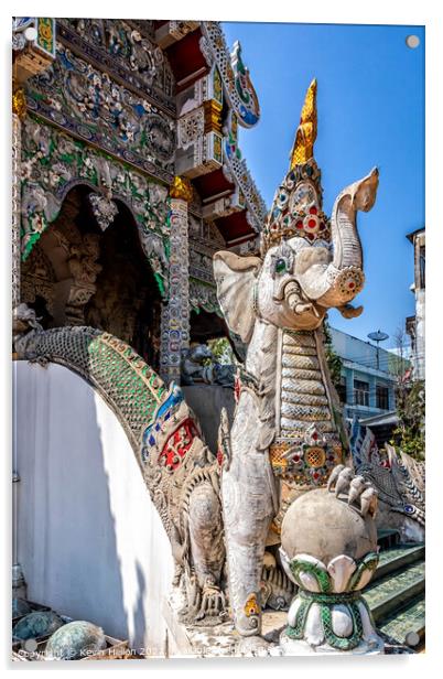 Elephant head serpent, Wat Mung Muang, Chiang Rai, Thailand Acrylic by Kevin Hellon