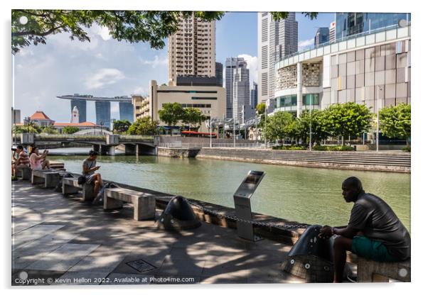 Relaxing by the Singapore River, Clarke Quay, Singapore Acrylic by Kevin Hellon