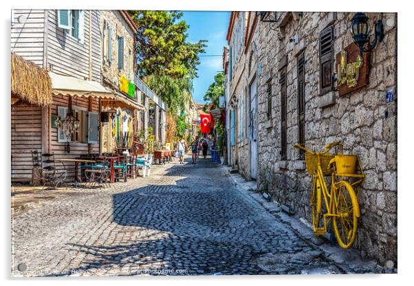 Cobbled street in Alacati, Izmir, Turkey Acrylic by Kevin Hellon