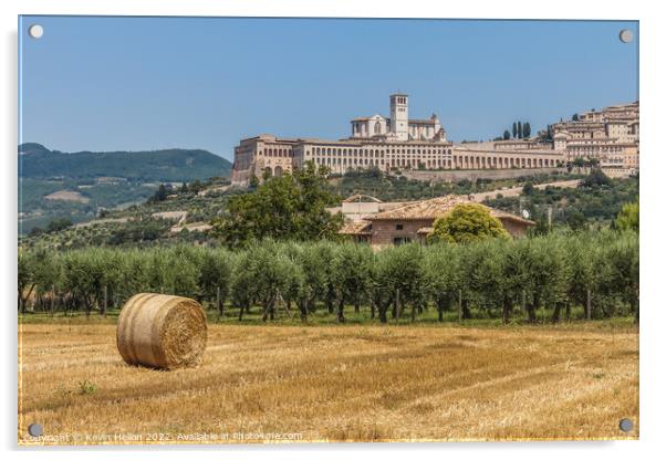 Hay roll overlooked by the Basilica di San Francesco D'Assisi, Umbria, Italy Acrylic by Kevin Hellon