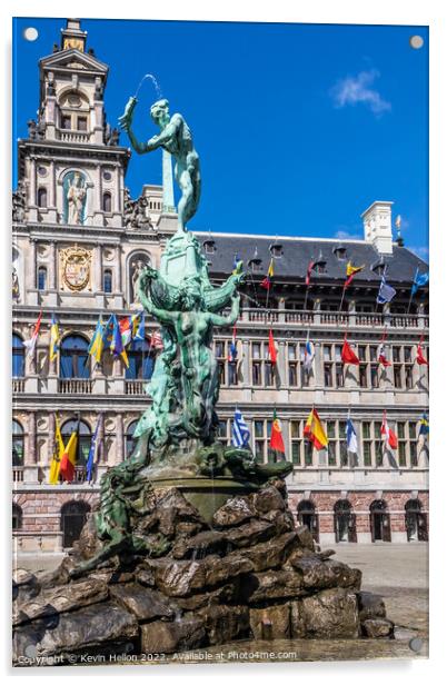 Brabo's monument with Stadhuis (City Hall) in the Grote Markt, A Acrylic by Kevin Hellon