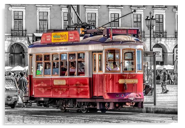 Tram in Praca do Commercio, Lisbon, Portugal Acrylic by Kevin Hellon