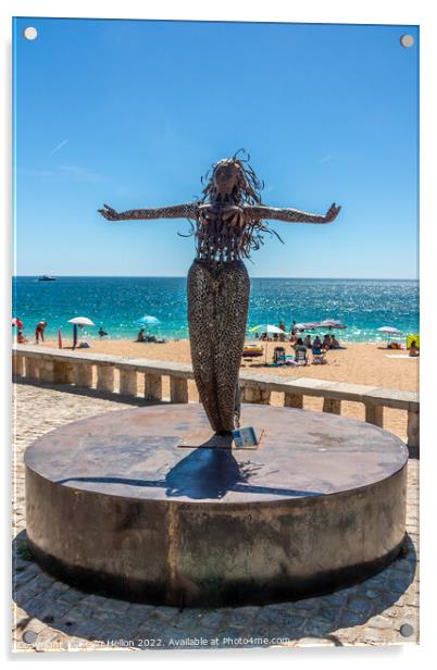Mermaid statue, Albufeira Acrylic by Kevin Hellon