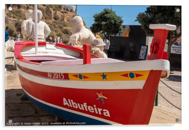 Boat and stone statues, Albufeira old town, Acrylic by Kevin Hellon