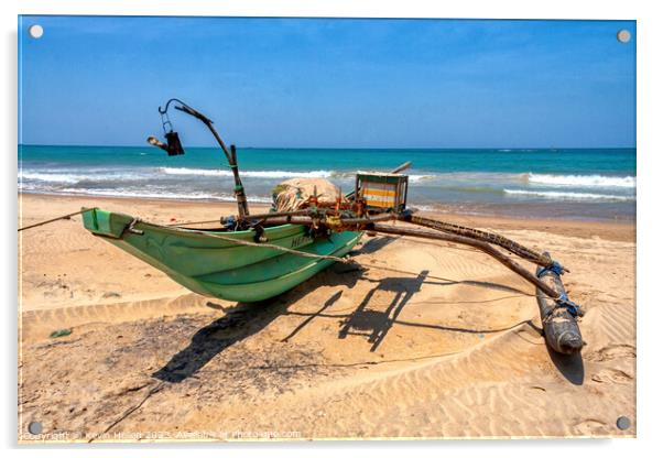 Traditional, Sri Lankan fishing boat, beach, Colombo, Sri Lanka Acrylic by Kevin Hellon