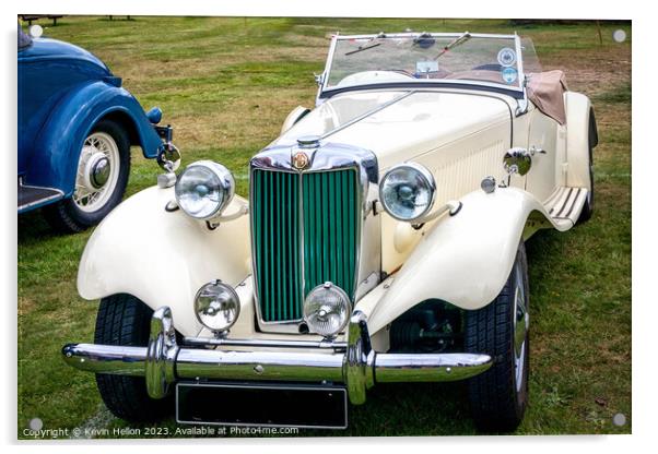 White MG TD classic British sports car Acrylic by Kevin Hellon