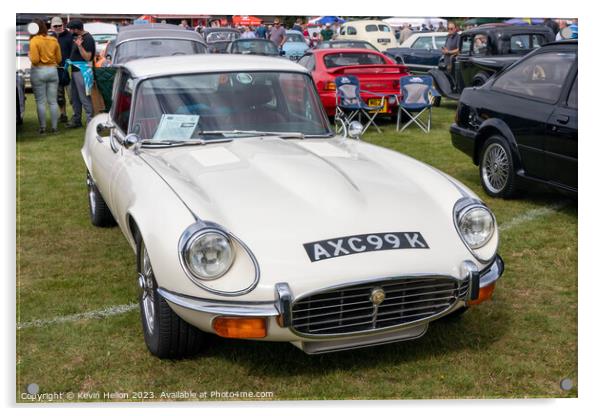  A white Series 3 Jaguar E type 2+2  Acrylic by Kevin Hellon