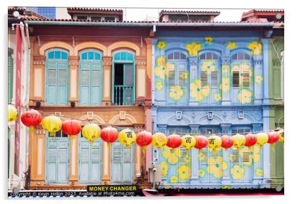 Colourful Chinese shophouses and lanterns in Pagoda street, Chin Acrylic by Kevin Hellon