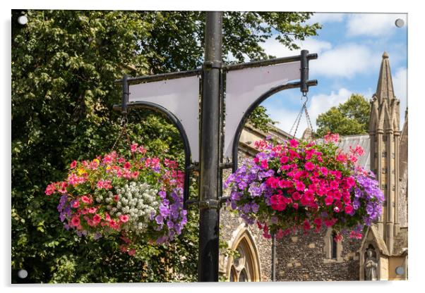 Hanging baskets outside St Marys Church, High Wycombe Acrylic by Kevin Hellon