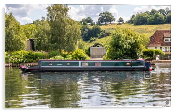 Narrowboat on the River Thames at Hambleden Acrylic by Kevin Hellon