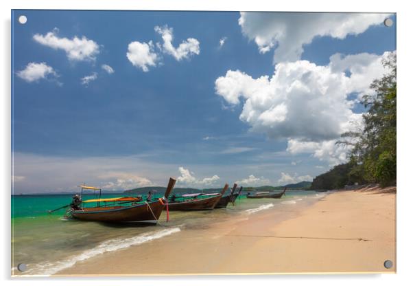 Long tail boat moored at Ao Nang Beach Acrylic by Kevin Hellon