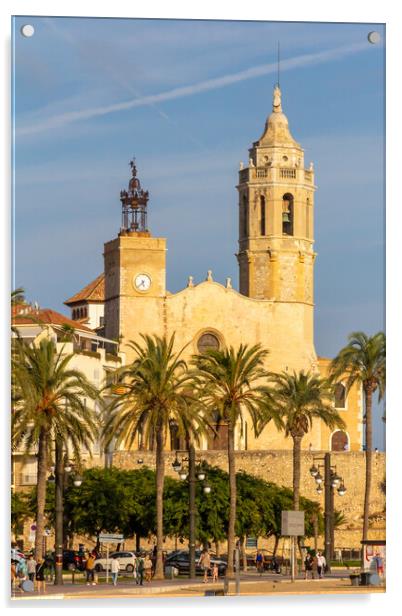 Church of Sant Bartomeu & Santa Tecla, Sitges, Spain Acrylic by Kevin Hellon