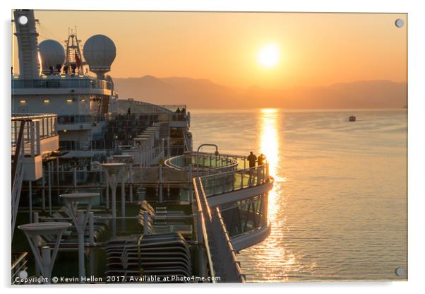 Sunrise over cruise ship Acrylic by Kevin Hellon