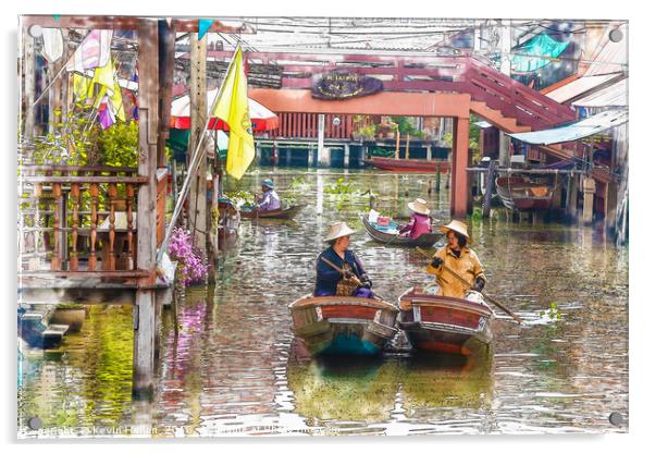 Vendors in boats Acrylic by Kevin Hellon