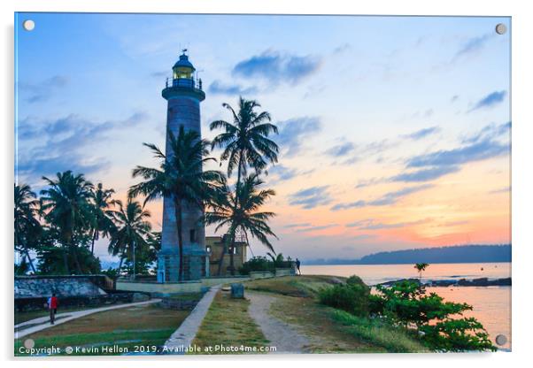 Galle fort lighthouse at sunrise Acrylic by Kevin Hellon