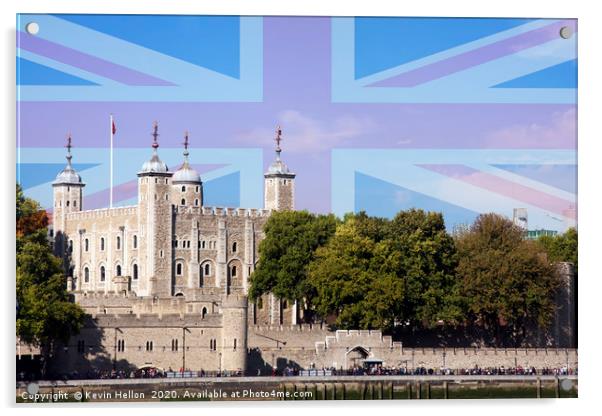 The Tower of London with Union Jack superimposed.  Acrylic by Kevin Hellon
