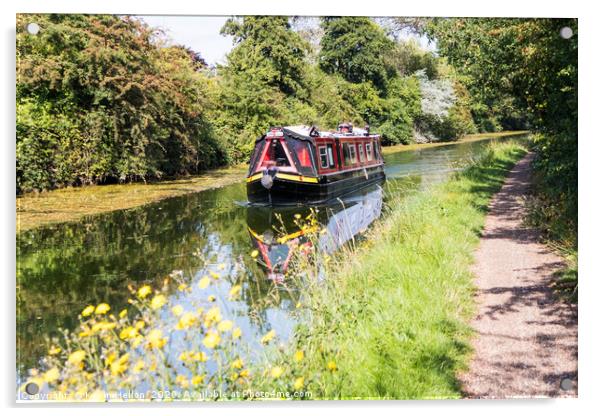 A narrowboat makes its way along the Grand Union c Acrylic by Kevin Hellon
