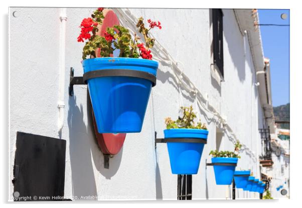 Blue plantpots against whitewashed walls Acrylic by Kevin Hellon