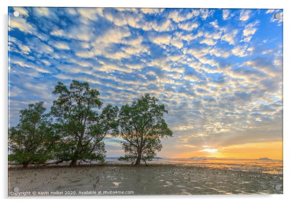 Mackerel sky at sunrise Acrylic by Kevin Hellon