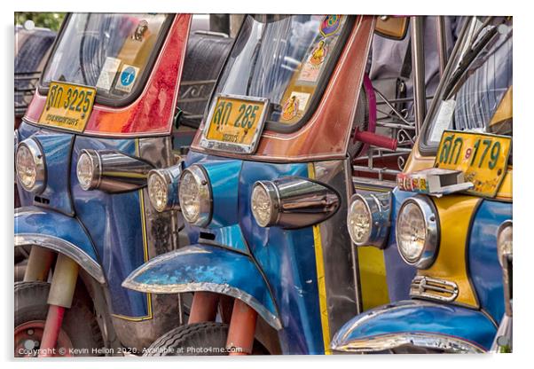 Tuk tuks lined up in Bangkok  Acrylic by Kevin Hellon