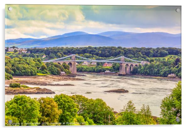 View of the Menai suspension bridge  Acrylic by Kevin Hellon