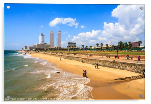 People walking on Galle Face beach Acrylic by Kevin Hellon