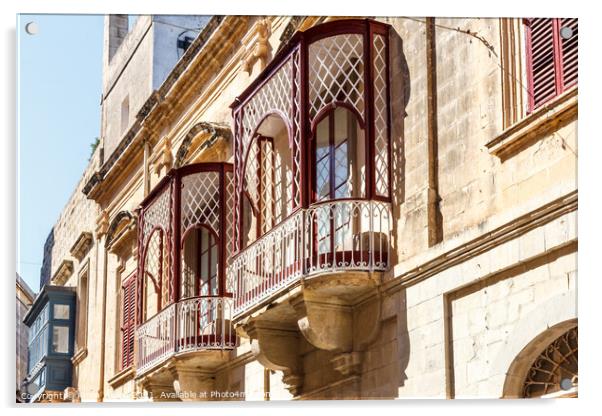 Traditional balconies in Valletta Acrylic by Kevin Hellon