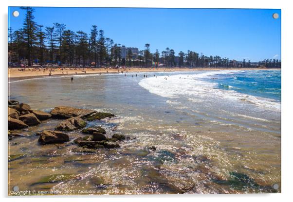 View of Manly beach, Acrylic by Kevin Hellon