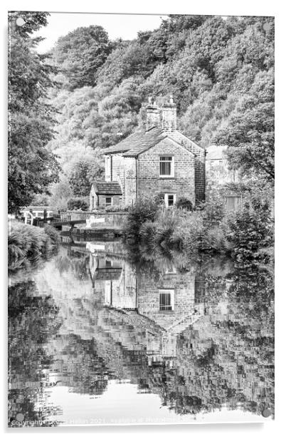 House reflected in the water, Huddersfield narrow canal Acrylic by Kevin Hellon