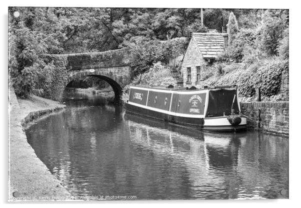 Barge moored next to a bridge Acrylic by Kevin Hellon