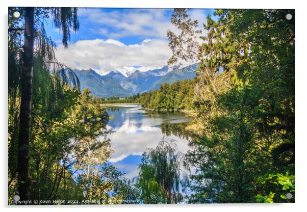 View over Lake Matheson with Mount Cook in the bac Acrylic by Kevin Hellon