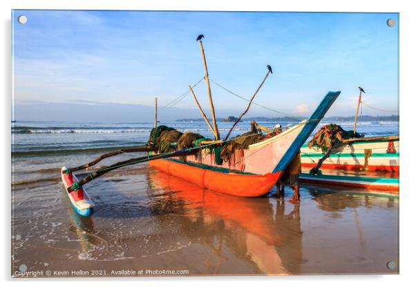 Traditional fishing boat on beach Acrylic by Kevin Hellon