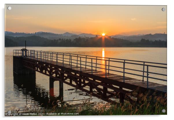 Sunrise over pier Acrylic by Kevin Hellon