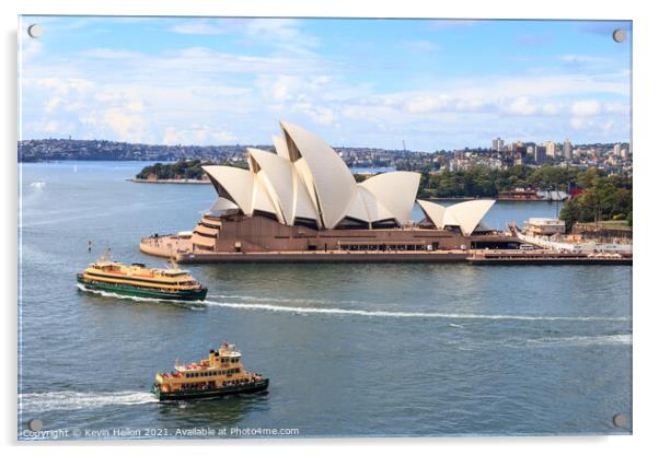 Ferries passing the Sydney Opera House Acrylic by Kevin Hellon