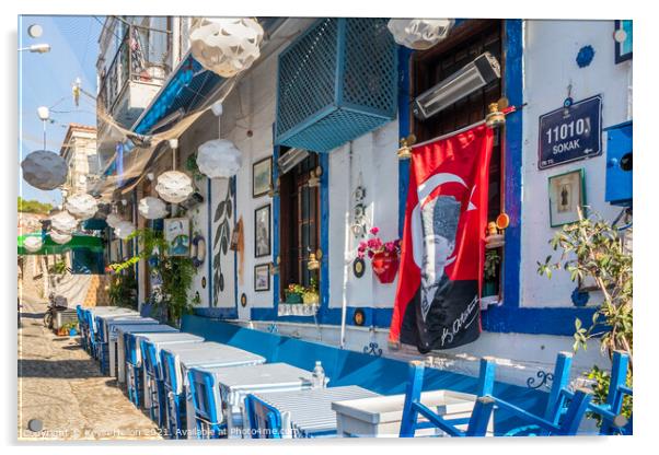 restaurant in Alacati, Turkey Acrylic by Kevin Hellon
