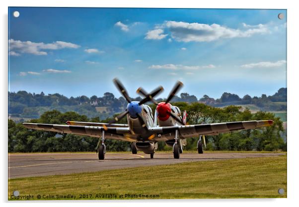 P-51 Mustangs taxying in line astern Acrylic by Colin Smedley