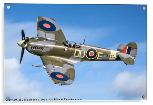 Spitfire LF.Vc AR501/DU-E G-AWII Acrylic by Colin Smedley