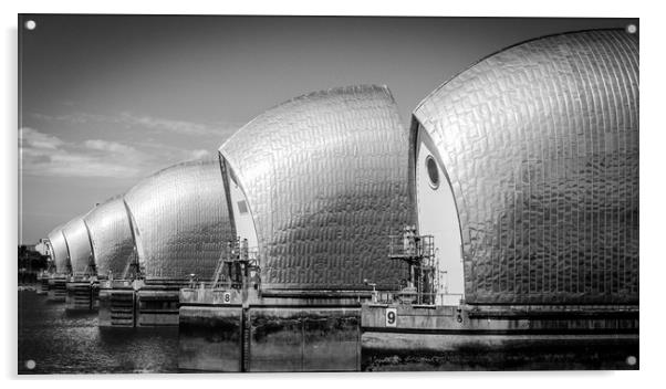 Thames Barrier (B&W) Acrylic by Mike Lanning