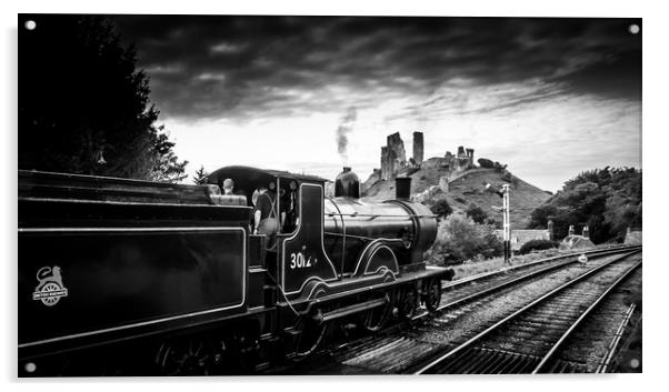 Steam Locomotive BR30120 at Corfe Castle Station Acrylic by Mike Lanning