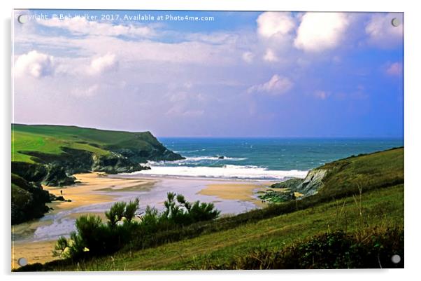 Porth Joke next to Crantock Bay Acrylic by Bob Walker