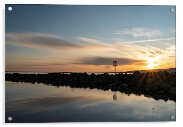 Llanelli Beach Sunset Acrylic by Mal Spain