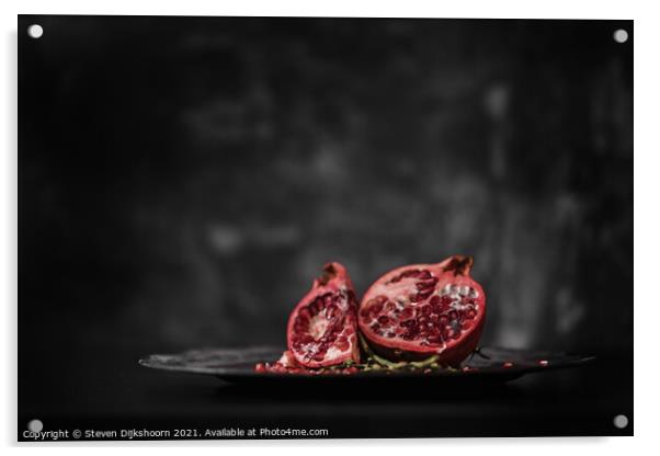 Pomegranate Still Life Acrylic by Steven Dijkshoorn